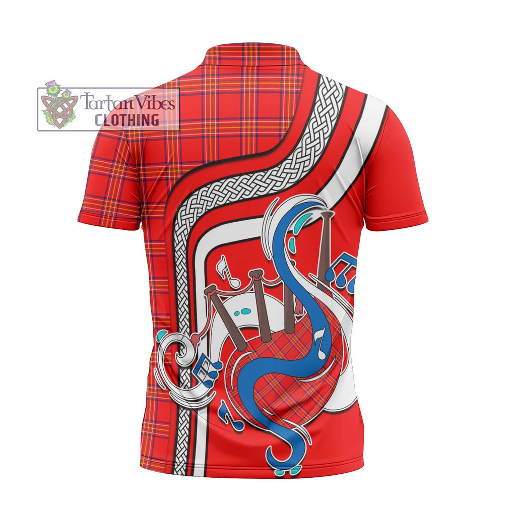 Burnett Modern Tartan Zipper Polo Shirt with Epic Bagpipe Style - Tartanvibesclothing Shop