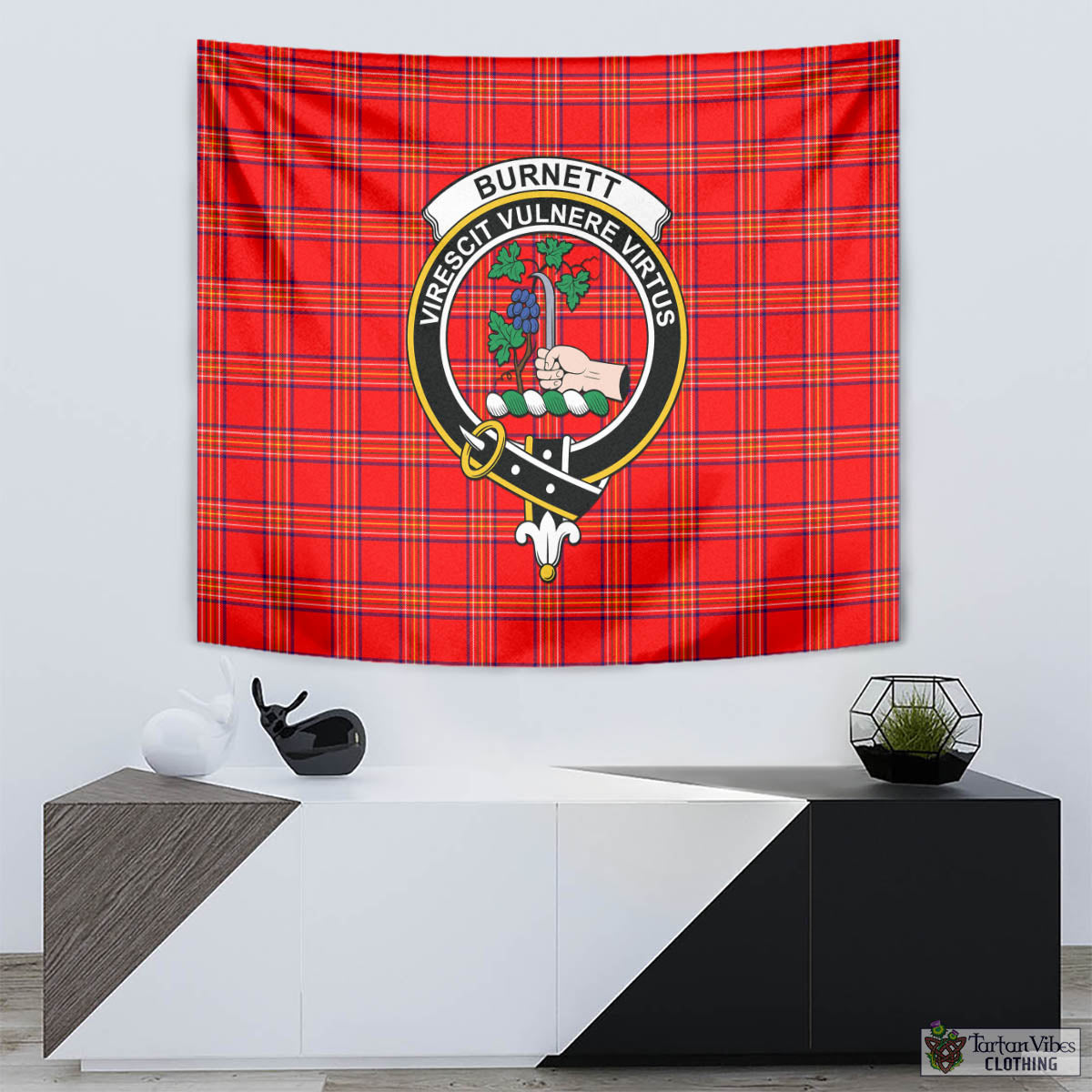 Tartan Vibes Clothing Burnett Modern Tartan Tapestry Wall Hanging and Home Decor for Room with Family Crest