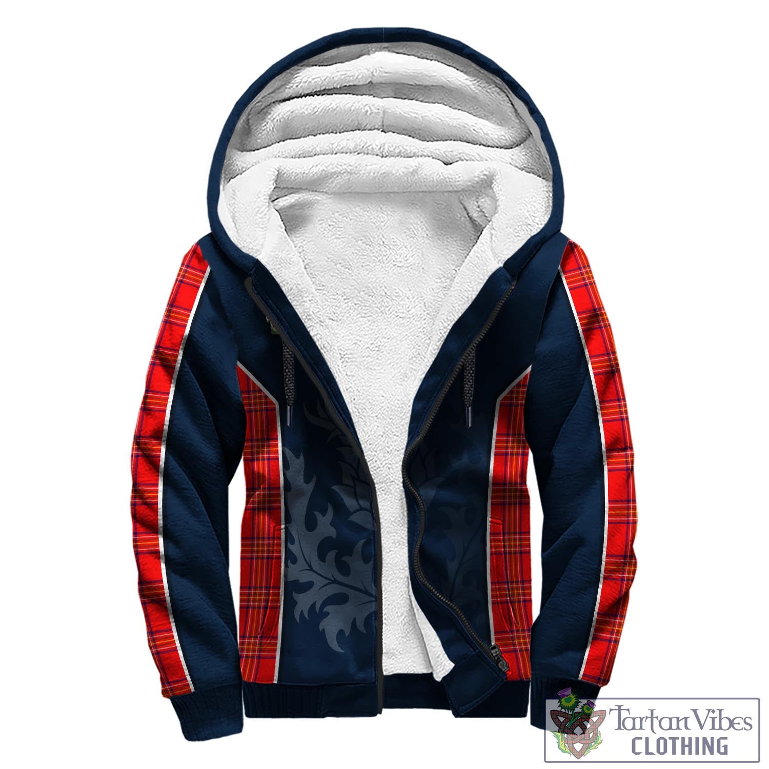 Tartan Vibes Clothing Burnett Modern Tartan Sherpa Hoodie with Family Crest and Scottish Thistle Vibes Sport Style