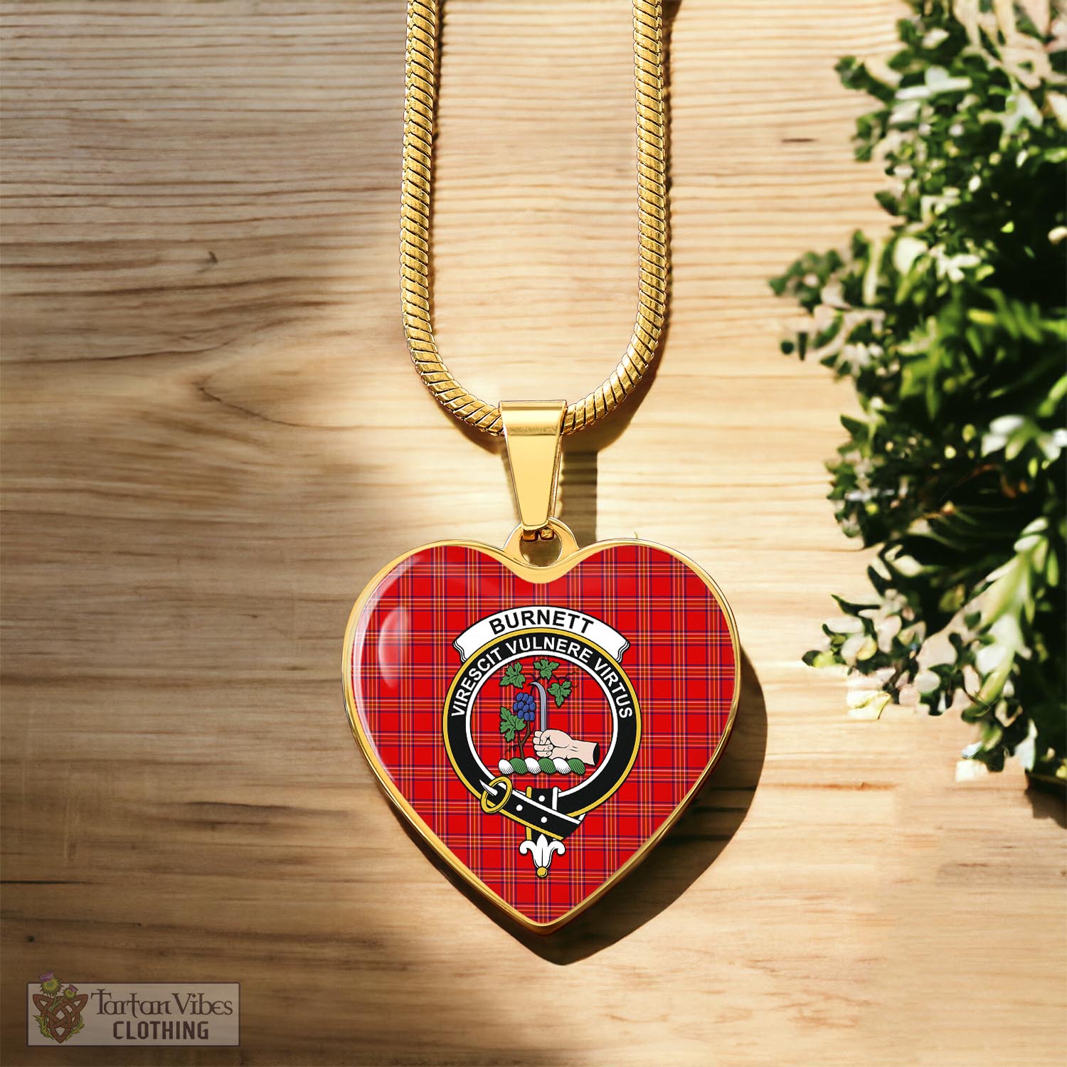 Tartan Vibes Clothing Burnett Modern Tartan Heart Necklace with Family Crest