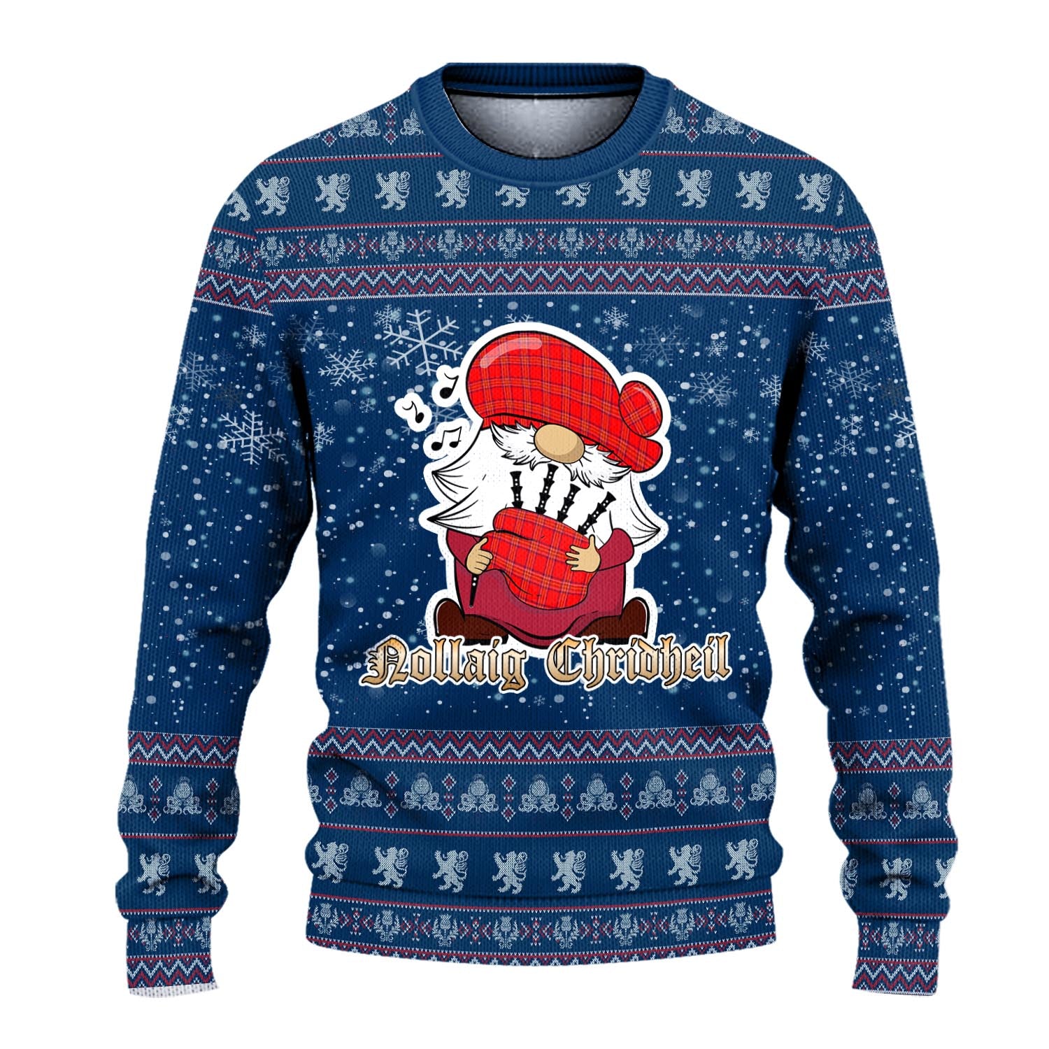 Burnett Modern Clan Christmas Family Knitted Sweater with Funny Gnome Playing Bagpipes - Tartanvibesclothing