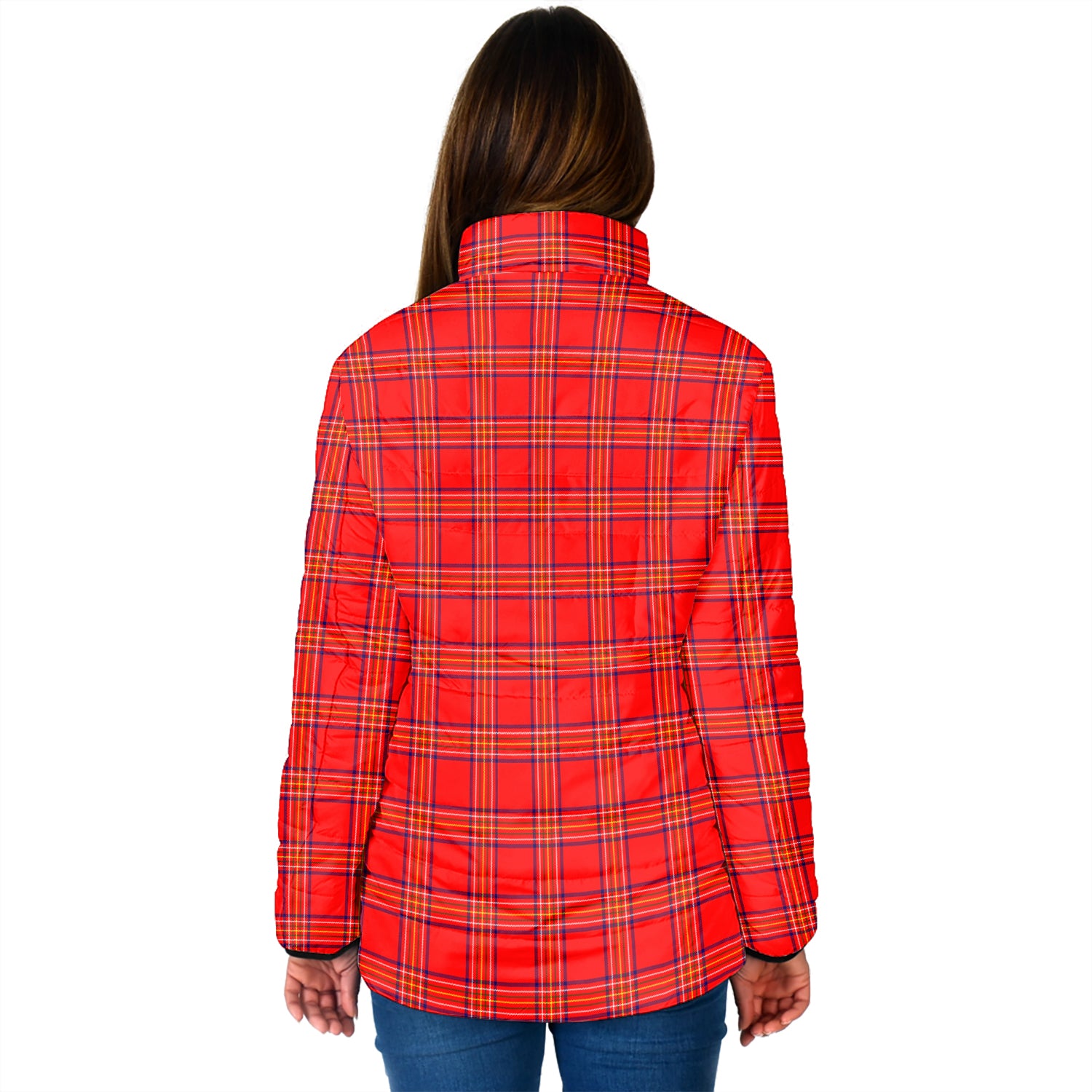 Burnett Modern Tartan Padded Jacket with Family Crest - Tartan Vibes Clothing