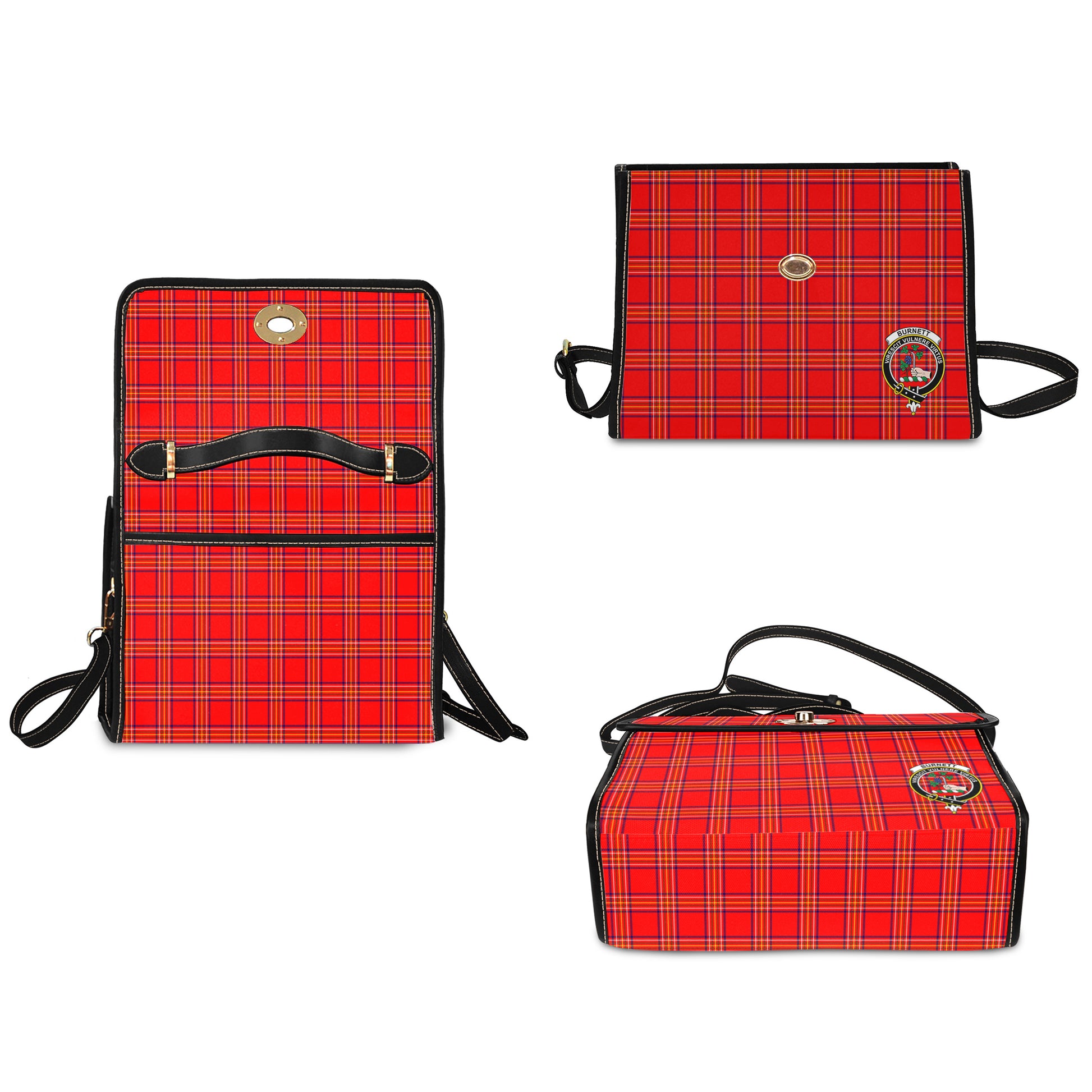 Burnett Modern Tartan Leather Strap Waterproof Canvas Bag with Family Crest