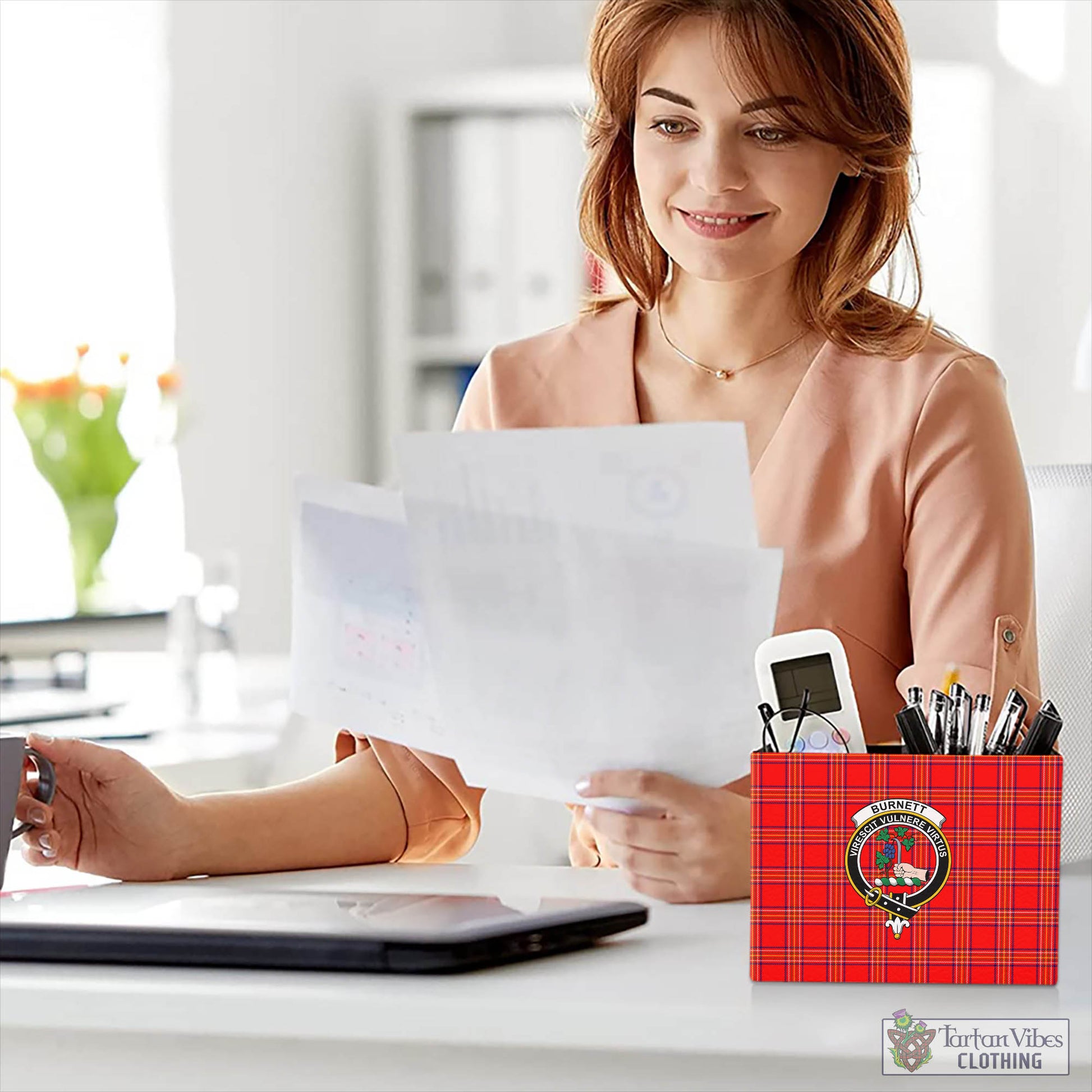 Tartan Vibes Clothing Burnett Modern Tartan Pen Holder with Family Crest