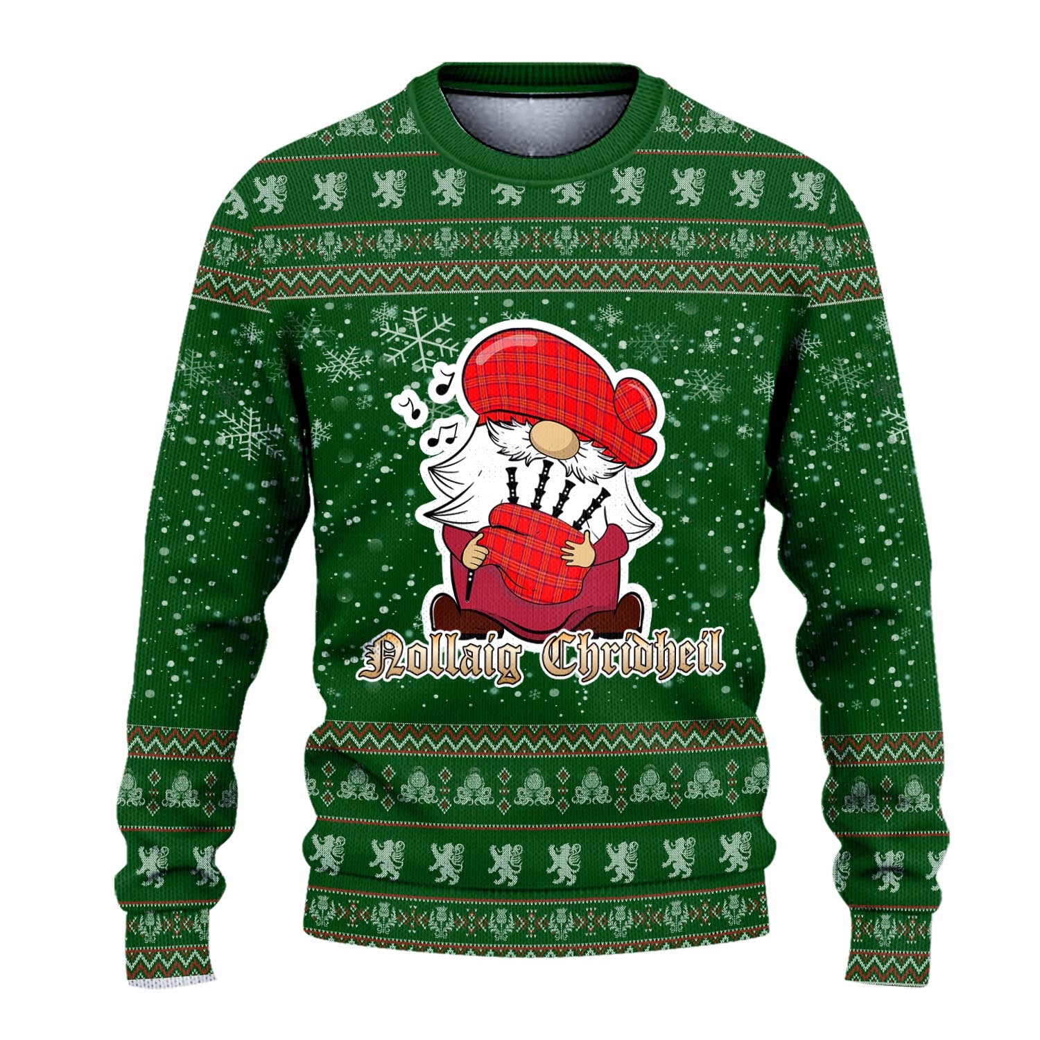 Burnett Modern Clan Christmas Family Knitted Sweater with Funny Gnome Playing Bagpipes - Tartanvibesclothing