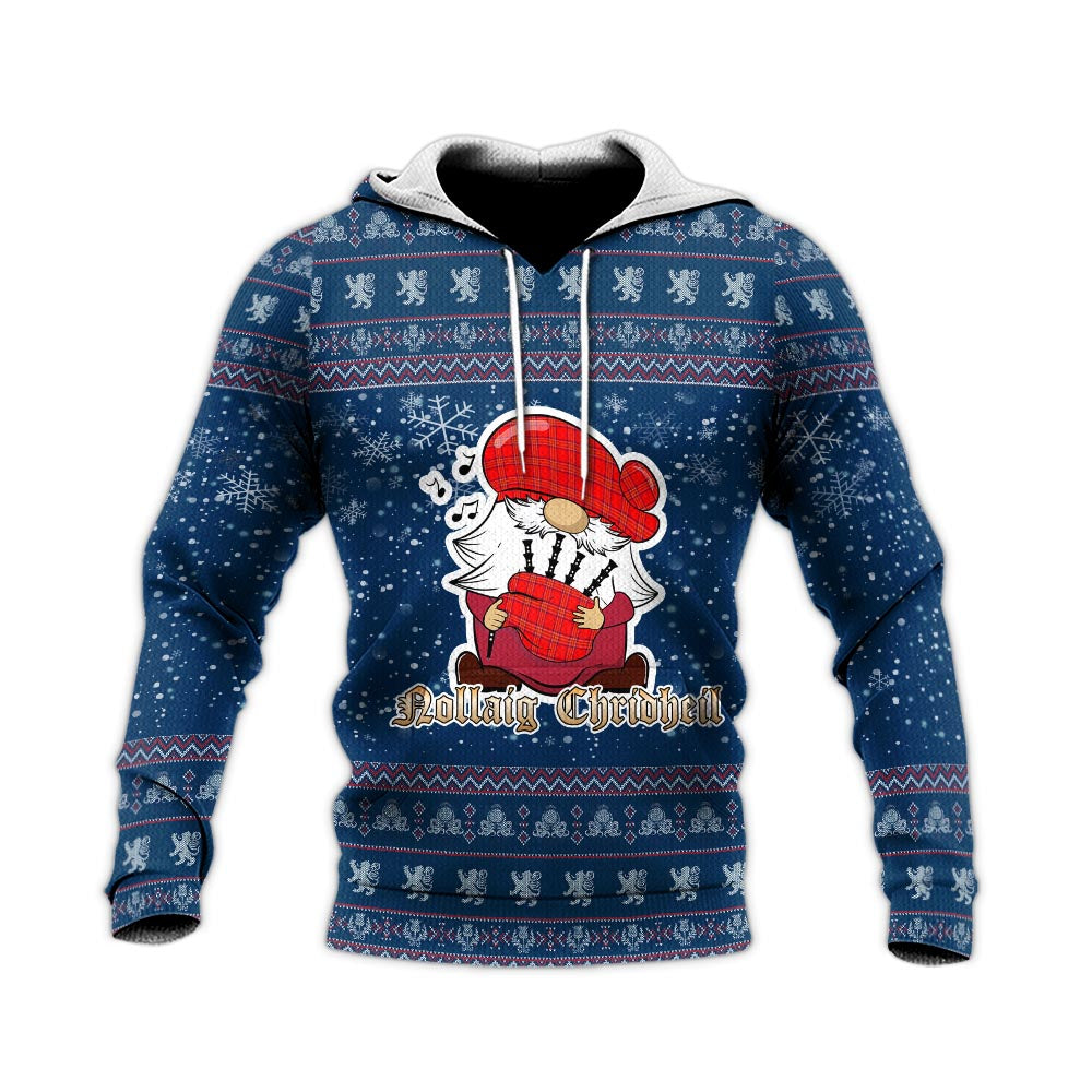 Burnett Modern Clan Christmas Knitted Hoodie with Funny Gnome Playing Bagpipes - Tartanvibesclothing