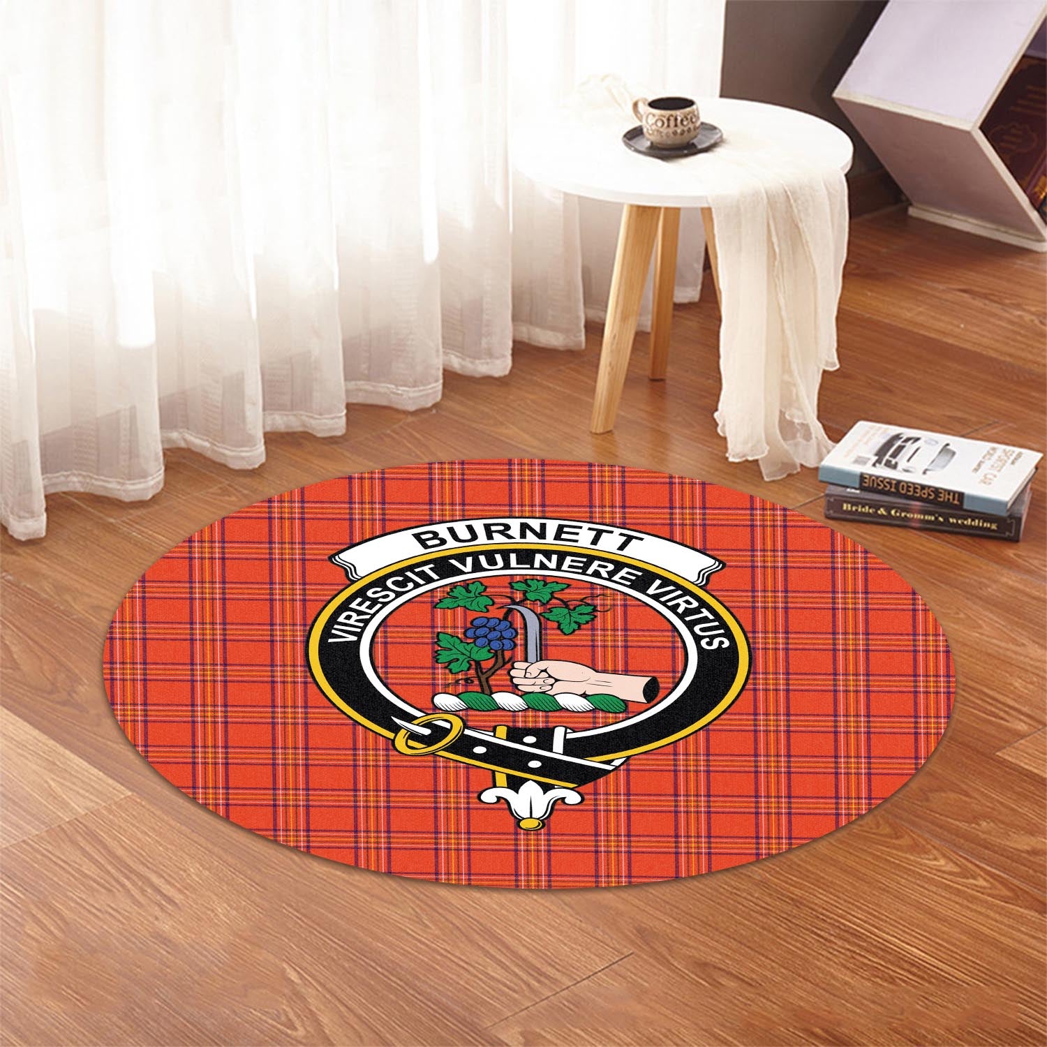 Burnett Modern Tartan Round Rug with Family Crest - Tartanvibesclothing