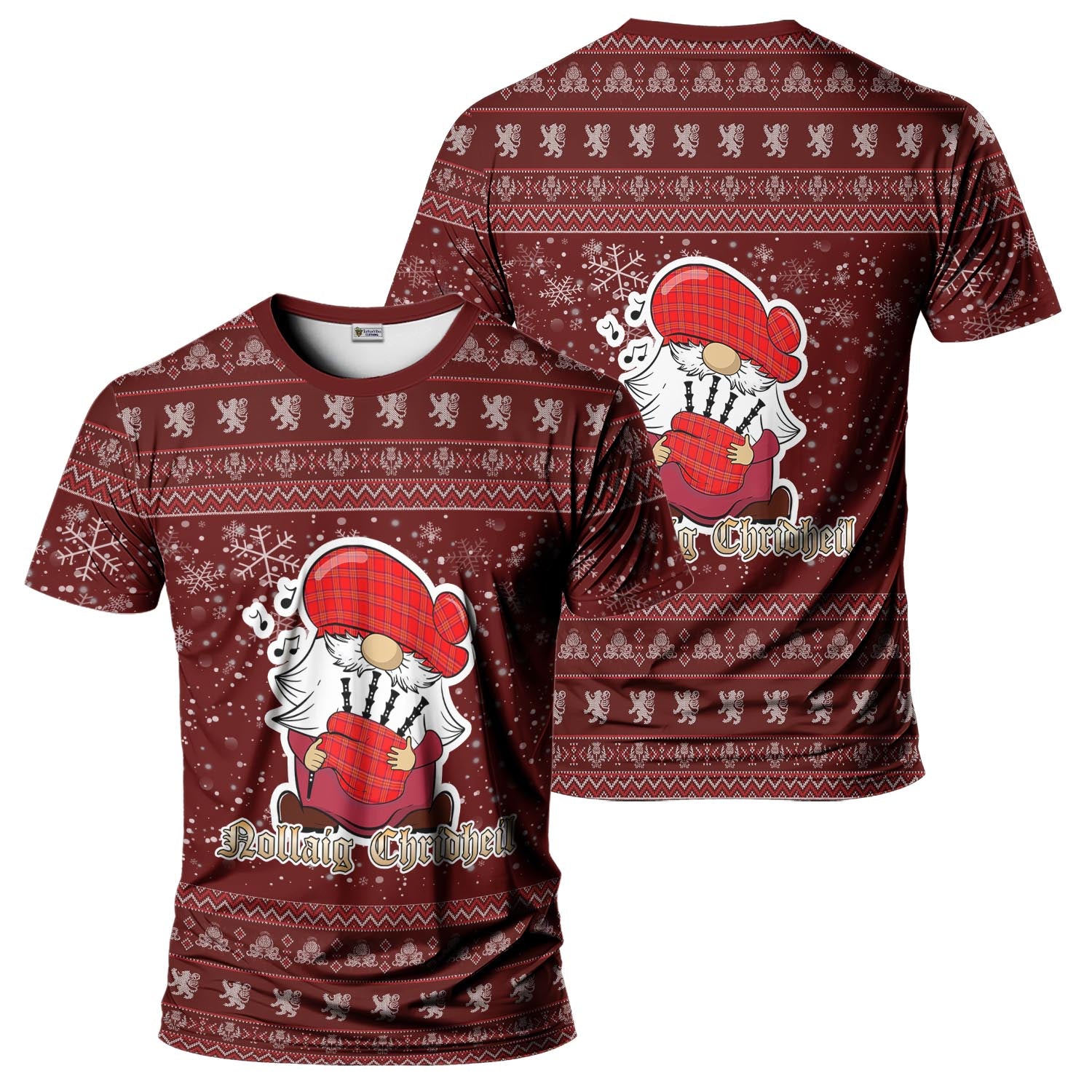 Burnett Modern Clan Christmas Family T-Shirt with Funny Gnome Playing Bagpipes - Tartanvibesclothing