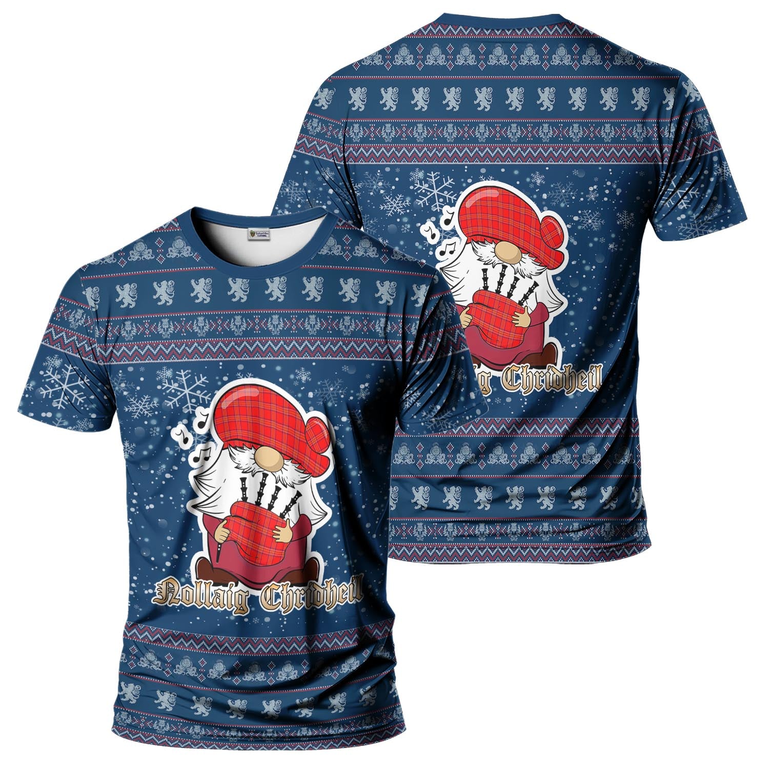 Burnett Modern Clan Christmas Family T-Shirt with Funny Gnome Playing Bagpipes Kid's Shirt Blue - Tartanvibesclothing