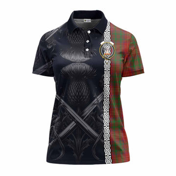 Burns Tartan Women's Polo Shirt with Family Crest Cross Sword Thistle Celtic Vibes