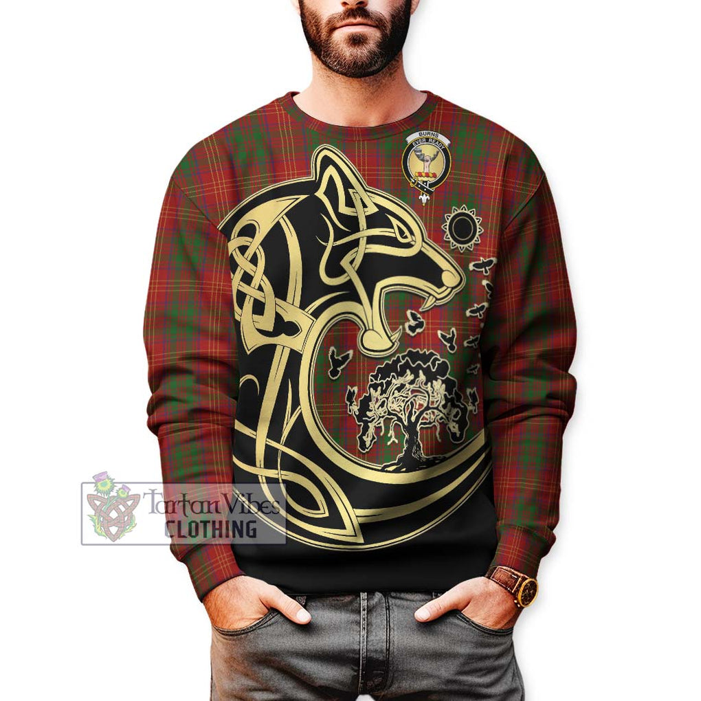 Burns Tartan Sweatshirt with Family Crest Celtic Wolf Style Unisex - Tartan Vibes Clothing