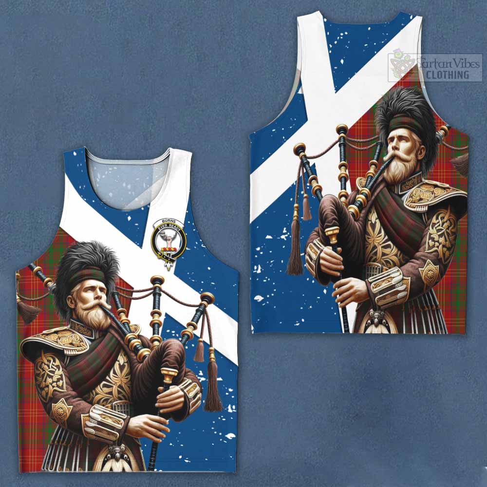 Burns Tartan Men's Tank Top with Family Crest Scottish Bagpiper Vibes