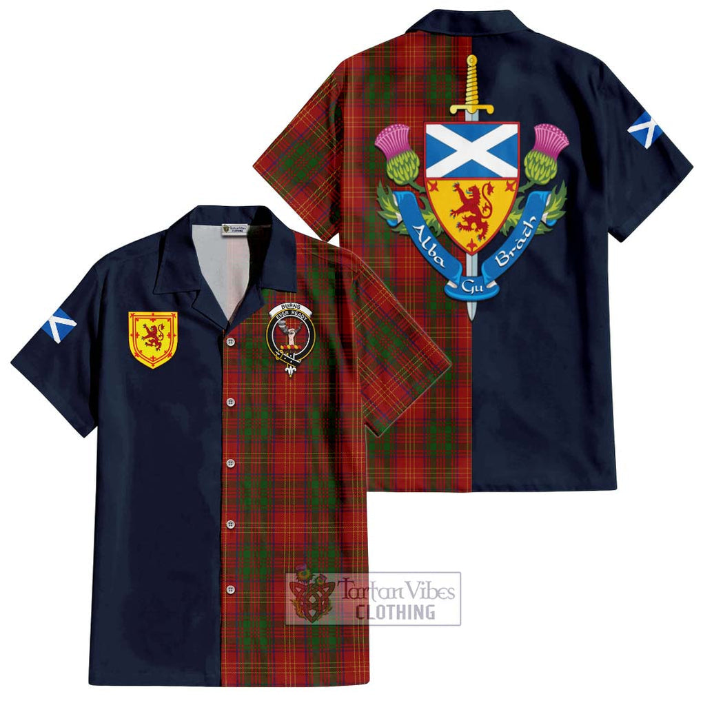 Tartan Vibes Clothing Burns Tartan Short Sleeve Button Shirt with Scottish Lion Royal Arm Half Style