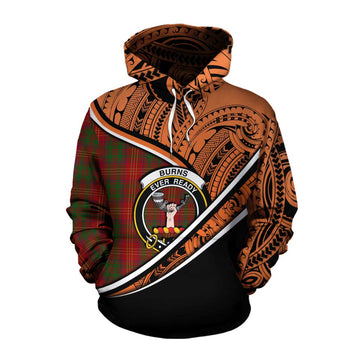 Burns Crest Tartan Cotton Hoodie with Polynesian Vibes Style - Orange Version