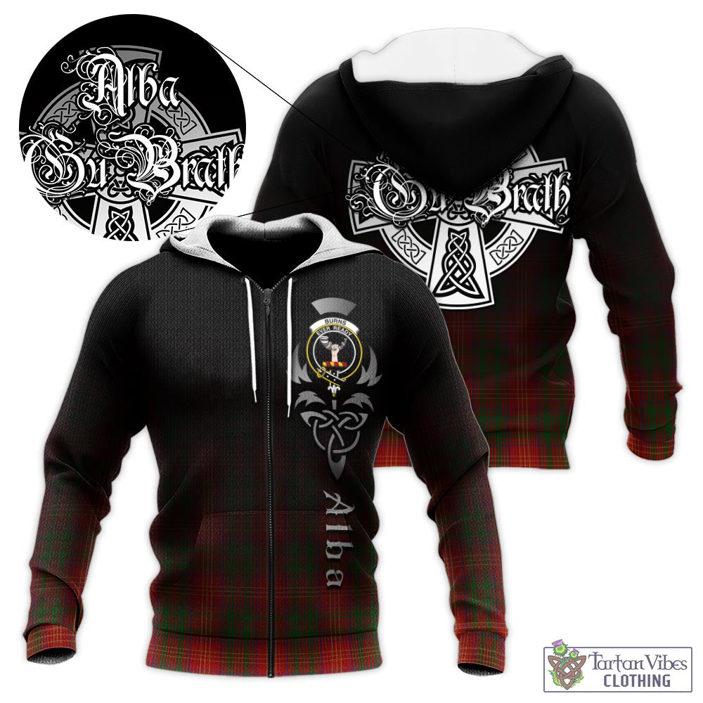 Tartan Vibes Clothing Burns Tartan Knitted Hoodie Featuring Alba Gu Brath Family Crest Celtic Inspired