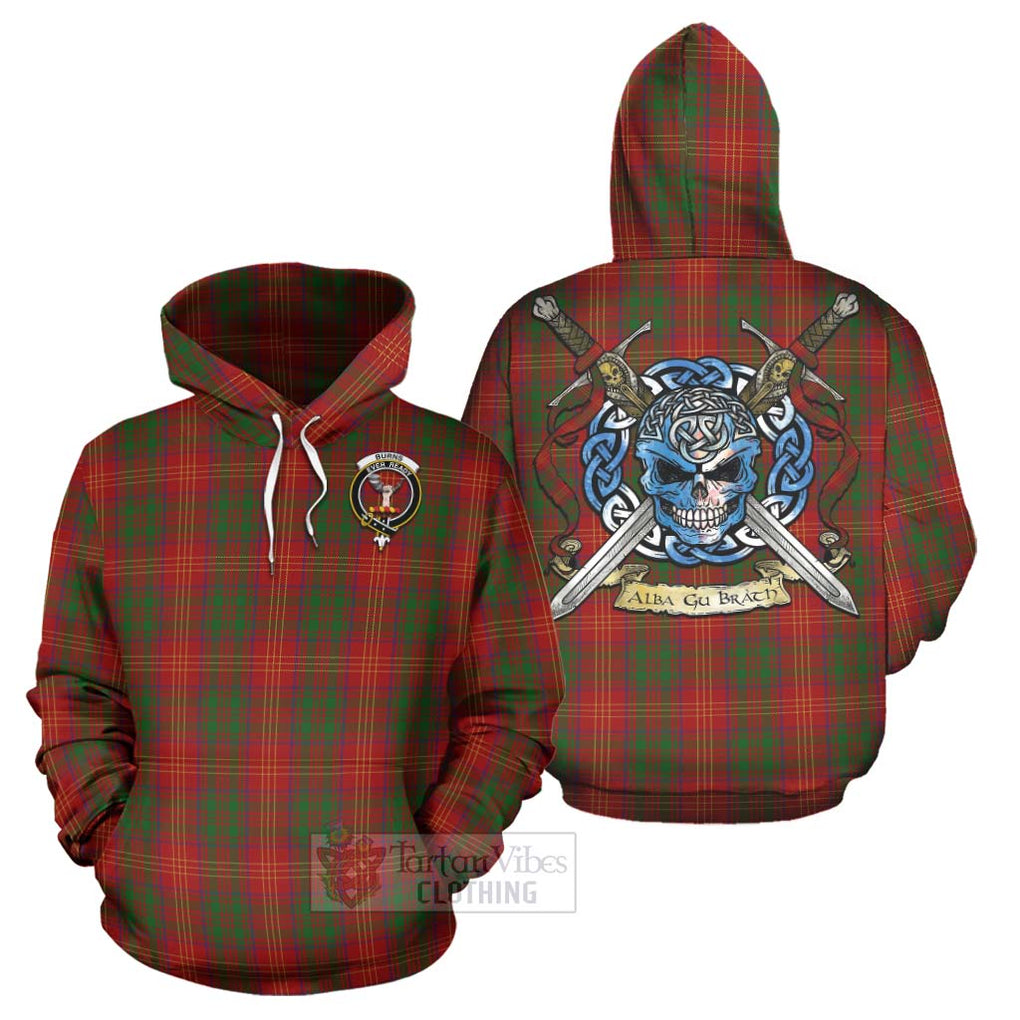 Tartan Vibes Clothing Burns Tartan Hoodie with Family Crest Celtic Skull Style