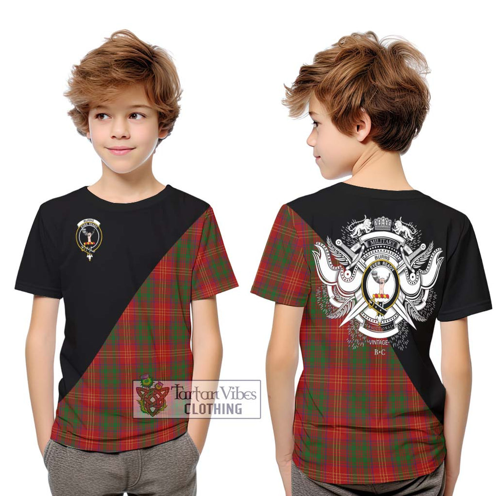 Burns Tartan Kid T-Shirt with Family Crest and Military Logo Style Youth XL Size14 - Tartanvibesclothing Shop