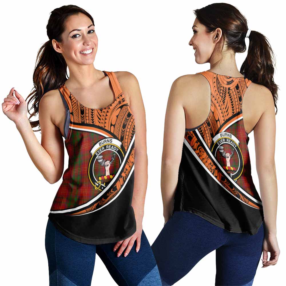 Tartan Vibes Clothing Burns Crest Tartan Women's Racerback Tanks with Maori Tattoo Style - Orange Version