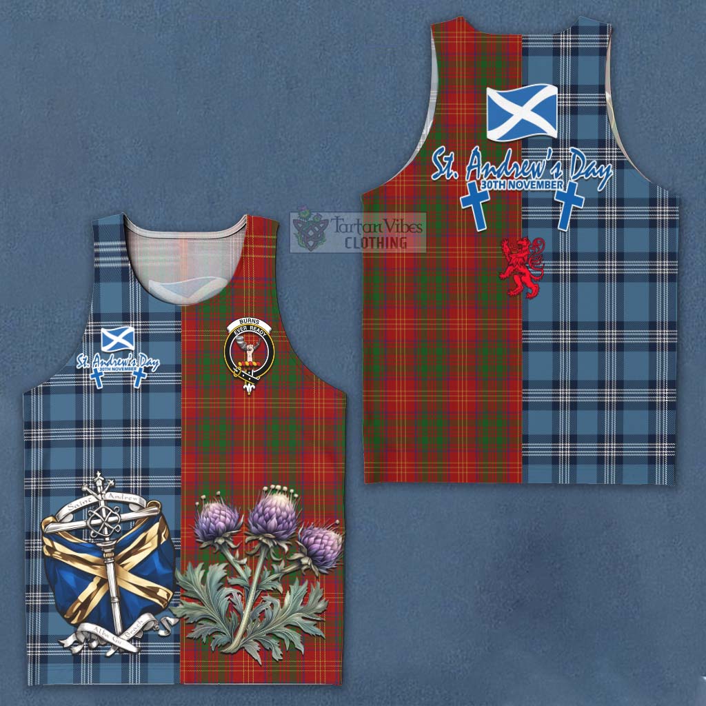 Tartan Vibes Clothing Burns Tartan Men's Tank Top Happy St. Andrew's Day Half Tartan Style