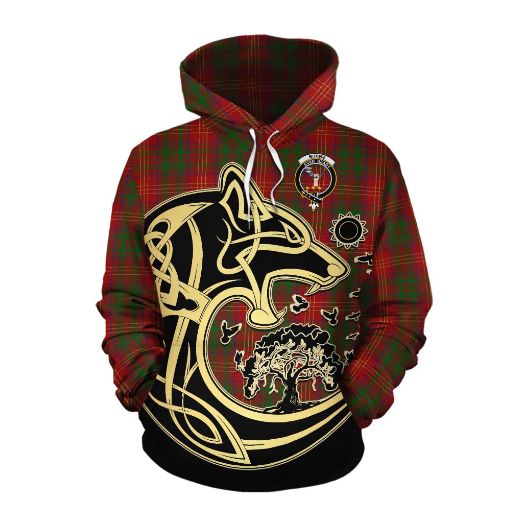 Tartan Vibes Clothing Burns Tartan Cotton Hoodie with Family Crest Celtic Wolf Style