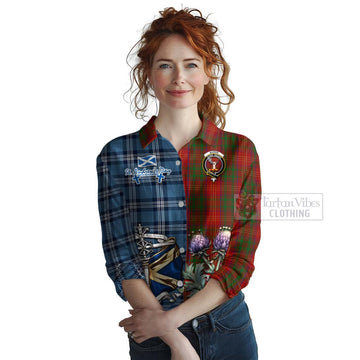 Burns Tartan Women's Casual Shirt Happy St. Andrew's Day Half Tartan Style