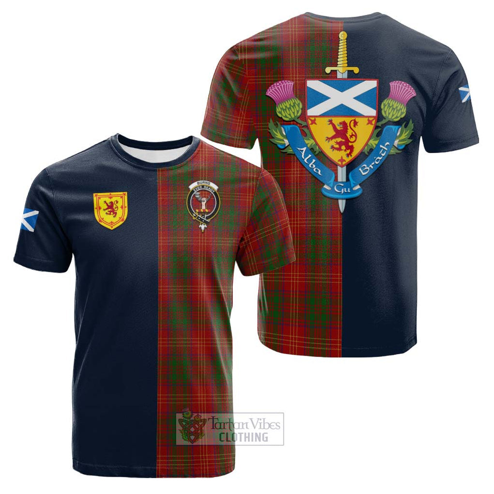 Tartan Vibes Clothing Burns Tartan Cotton T-shirt with Scottish Lion Royal Arm Half Style