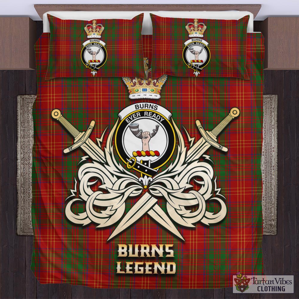 Tartan Vibes Clothing Burns Tartan Bedding Set with Clan Crest and the Golden Sword of Courageous Legacy