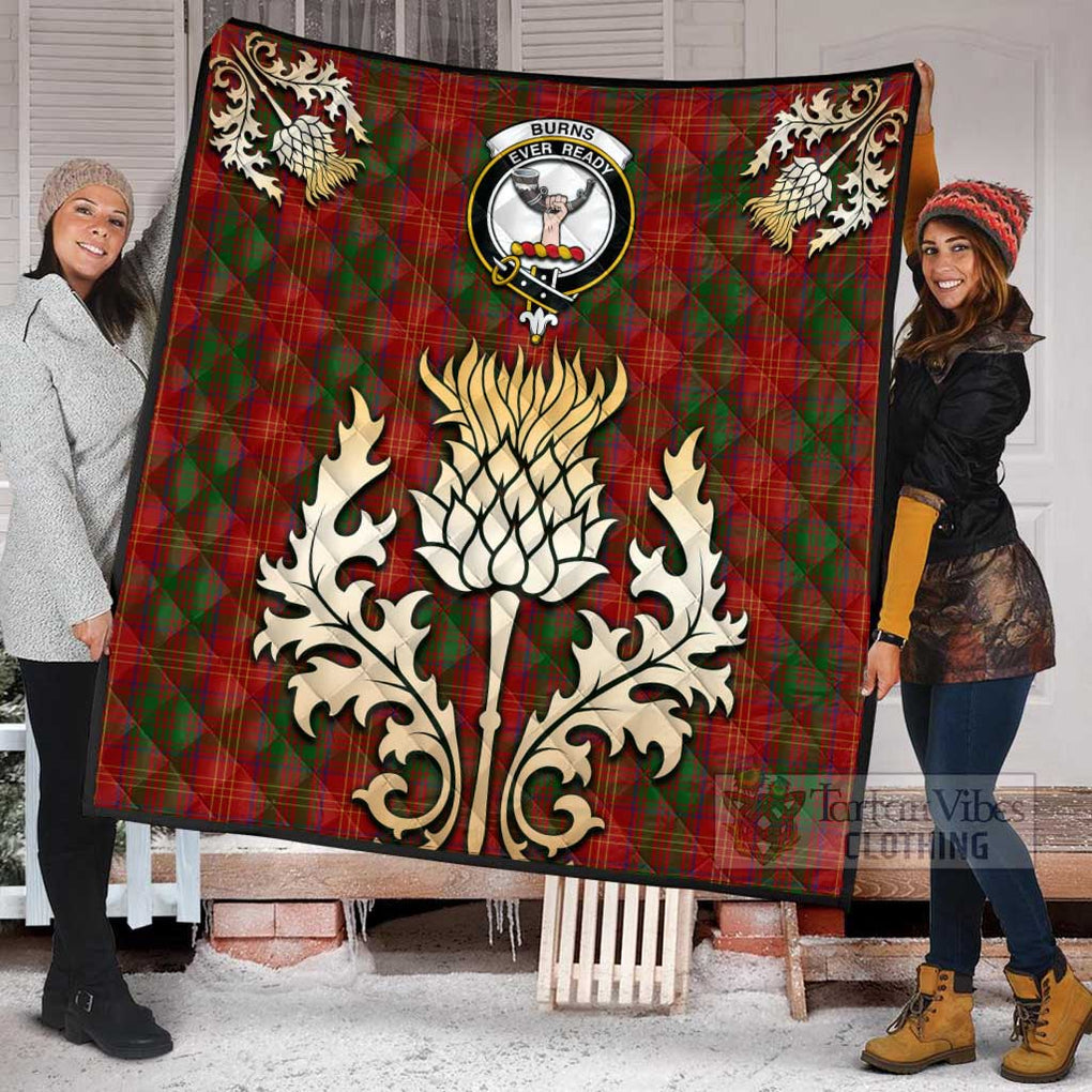 Tartan Vibes Clothing Burns Tartan Quilt with Family Crest and Golden Thistle Style