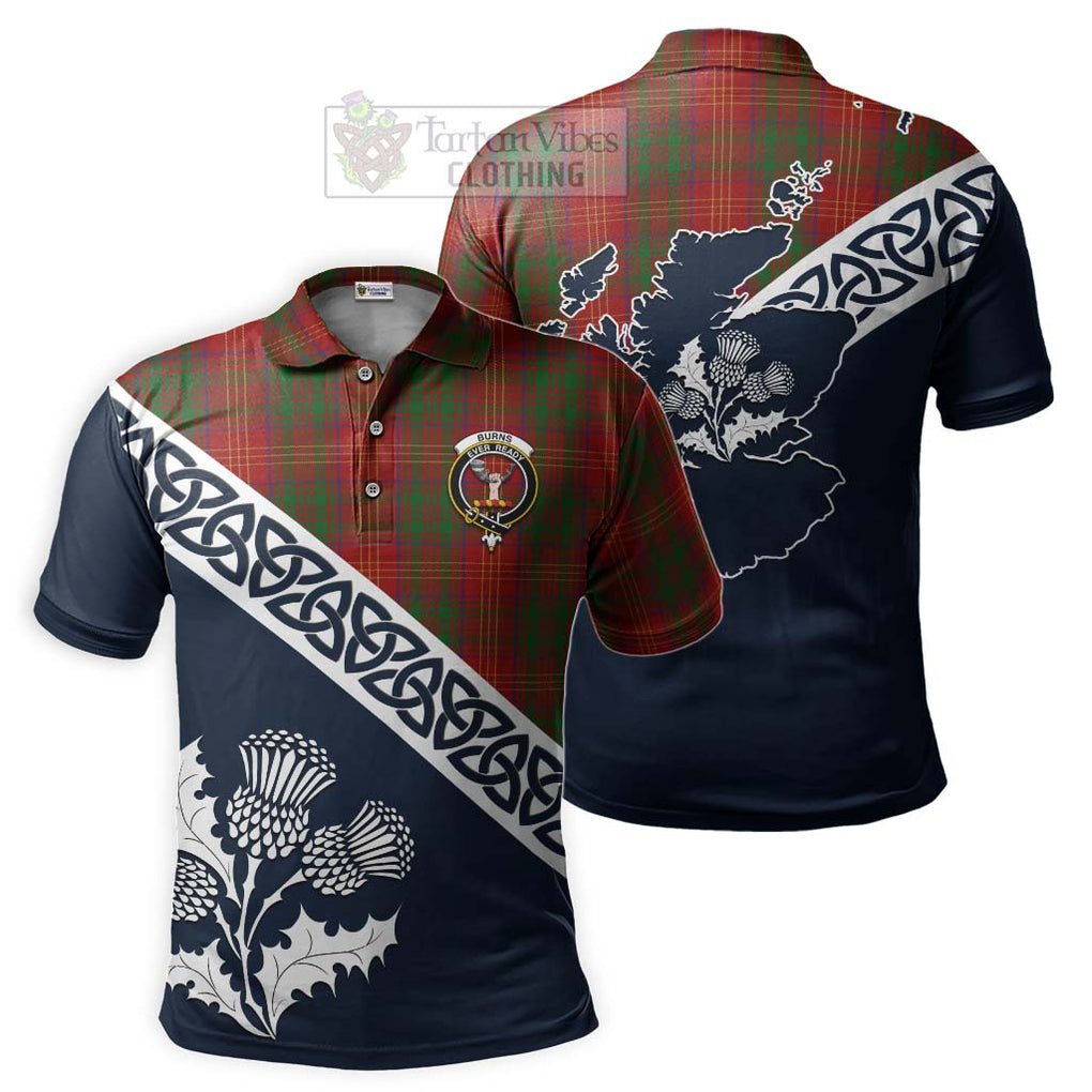 Burns Tartan Polo Shirt Featuring Thistle and Scotland Map