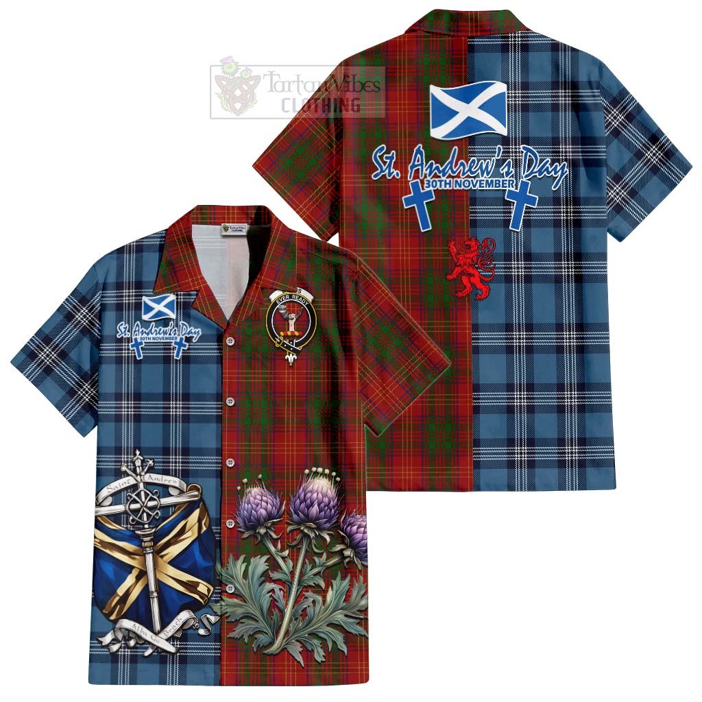 Tartan Vibes Clothing Burns Tartan Short Sleeve Button Shirt Happy St. Andrew's Day Half Tartan Style