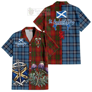 Burns Tartan Short Sleeve Button Shirt Happy St. Andrew's Day Half Tartan Style