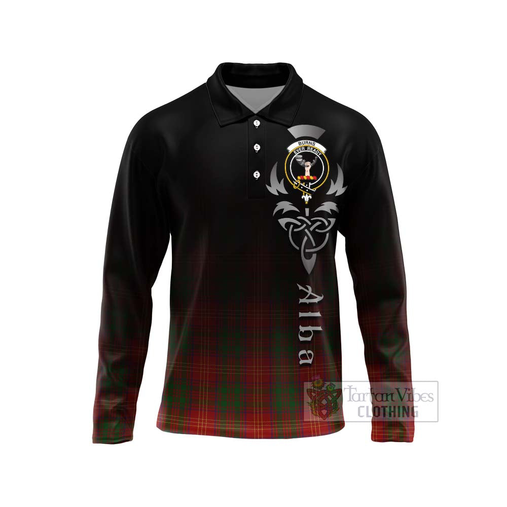 Tartan Vibes Clothing Burns Tartan Long Sleeve Polo Shirt Featuring Alba Gu Brath Family Crest Celtic Inspired