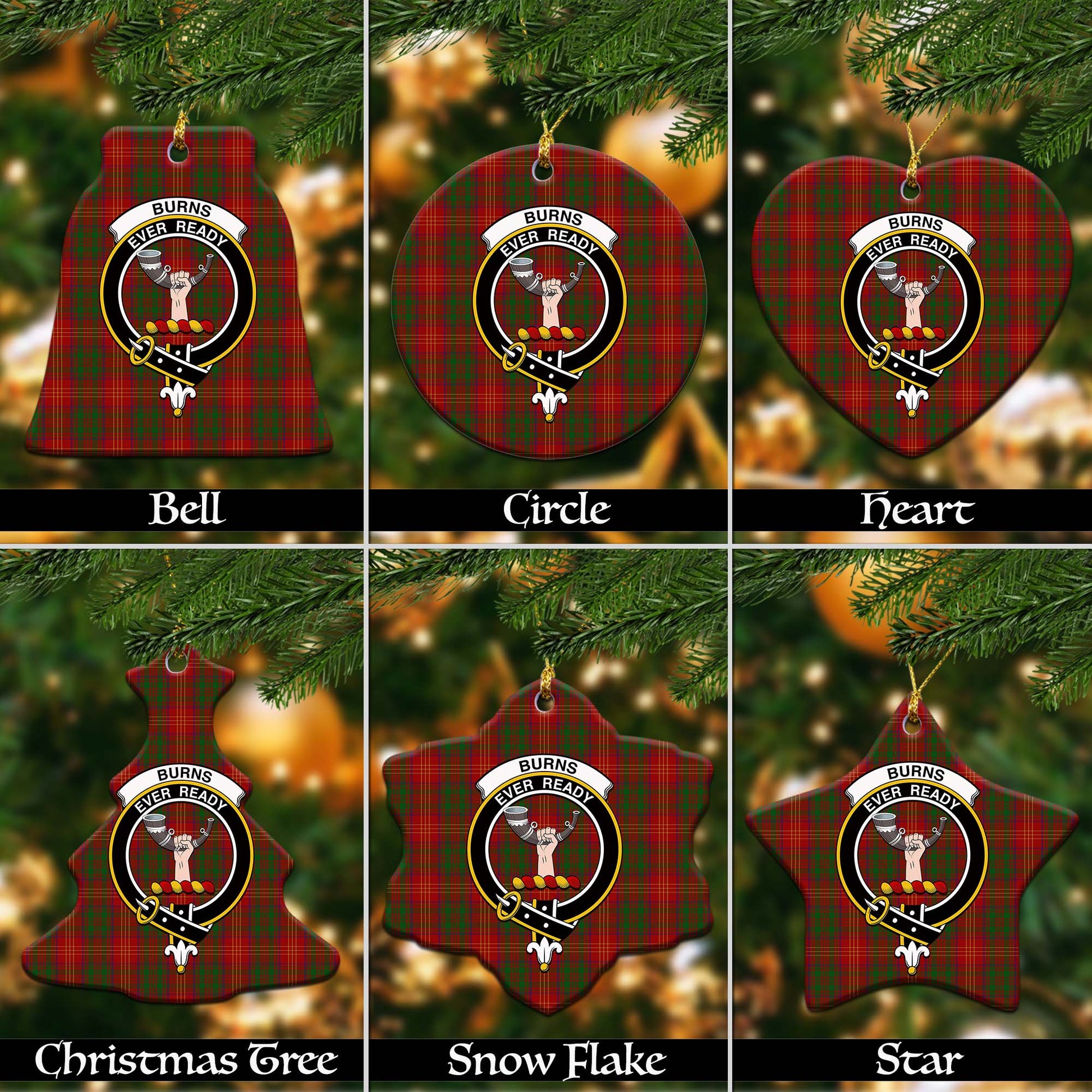 Burns Tartan Christmas Ornaments with Family Crest Ceramic Bell Pack 1: ornament * 1 piece - Tartanvibesclothing