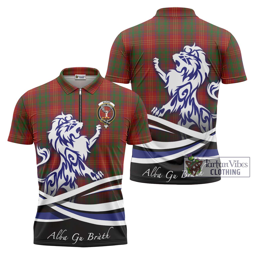 Burns Tartan Zipper Polo Shirt with Alba Gu Brath Regal Lion Emblem Unisex - Tartanvibesclothing Shop