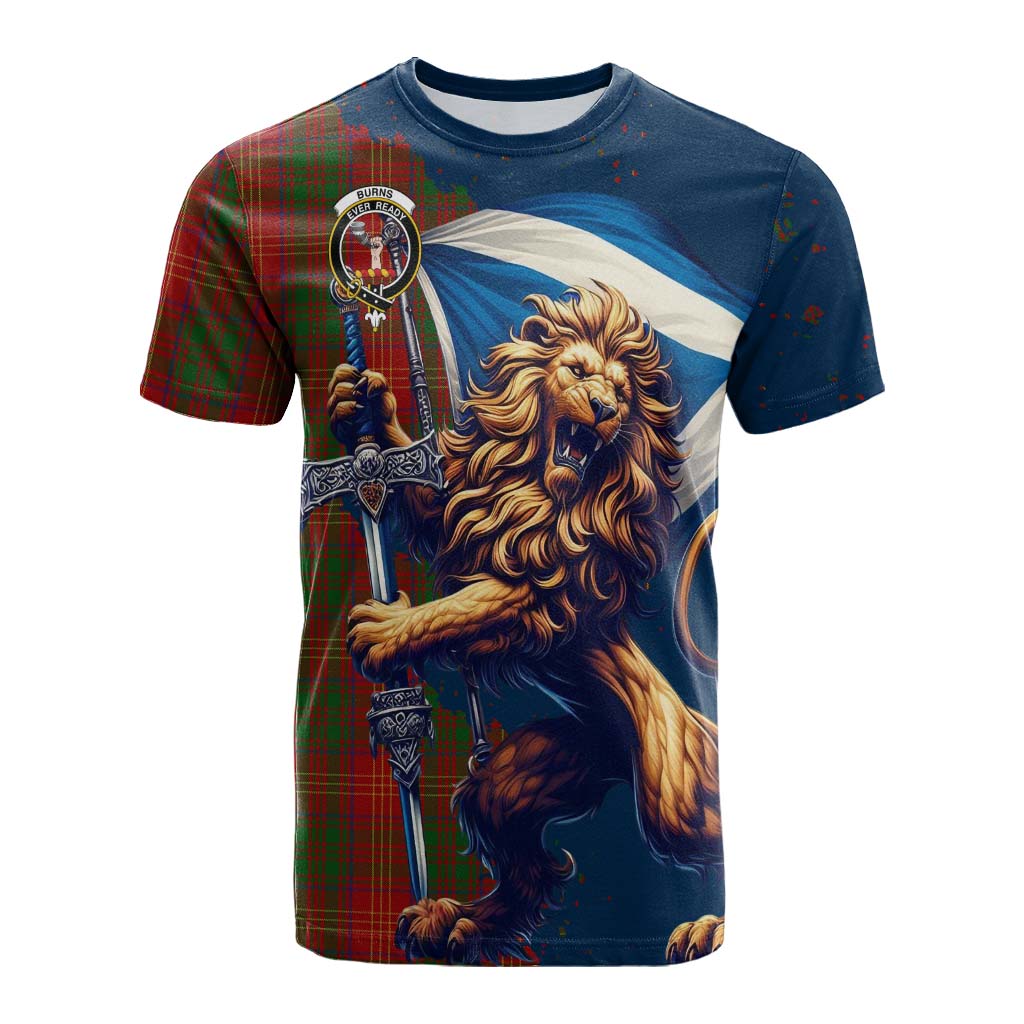 Tartan Vibes Clothing Burns Tartan Family Crest Cotton T-shirt with Scottish Majestic Lion