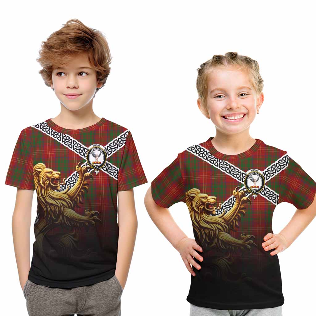 Burns Crest Tartan Kid T-Shirt with Golden Lion Emblem Celtic Style Youth XL Size14 - Tartan Vibes Clothing