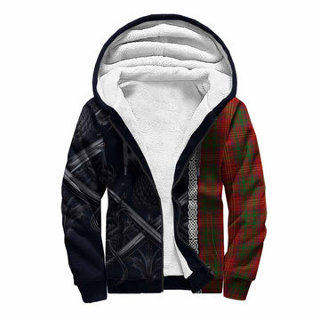 Burns Tartan Sherpa Hoodie with Family Crest Cross Sword Thistle Celtic Vibes