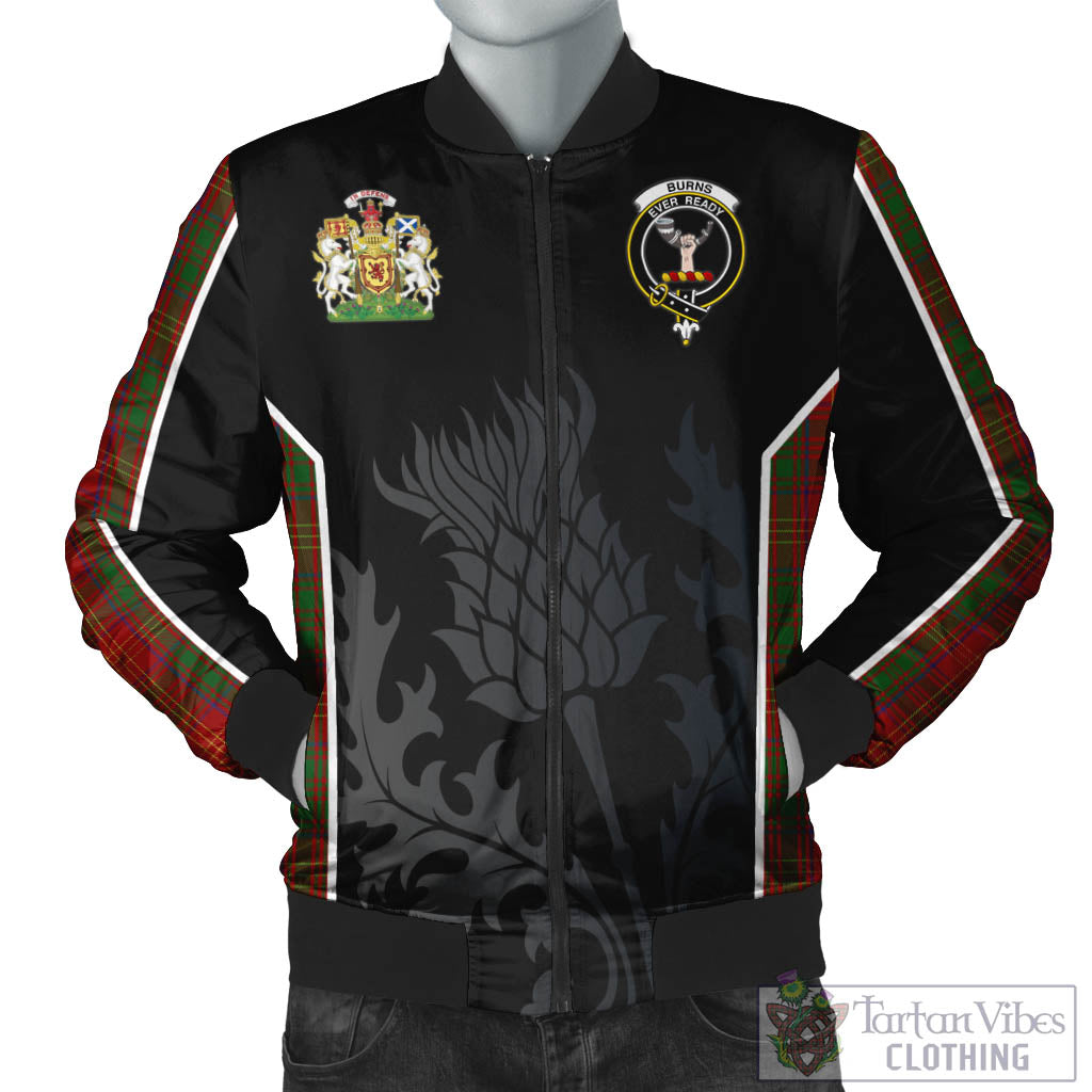 Tartan Vibes Clothing Burns Tartan Bomber Jacket with Family Crest and Scottish Thistle Vibes Sport Style