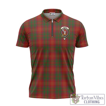 Burns Tartan Zipper Polo Shirt with Family Crest