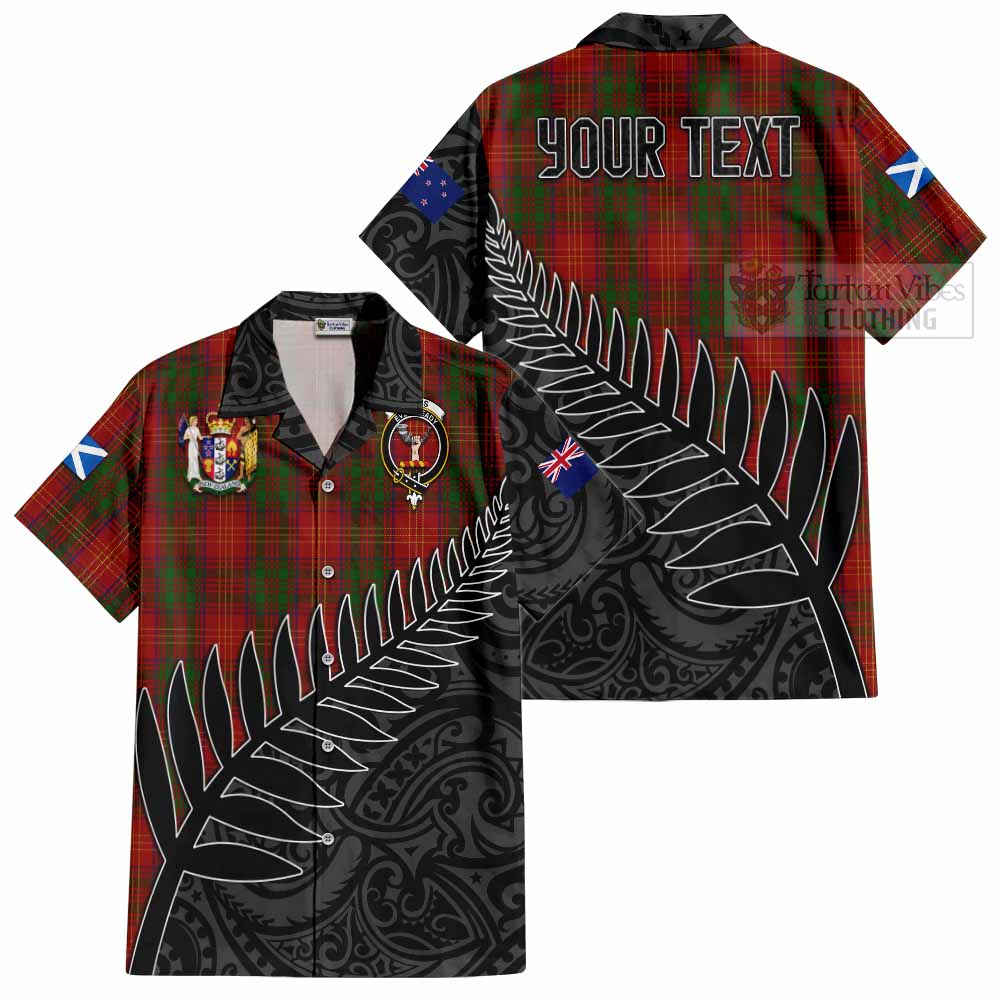 Tartan Vibes Clothing Burns Crest Tartan Short Sleeve Button Shirt with New Zealand Silver Fern Half Style