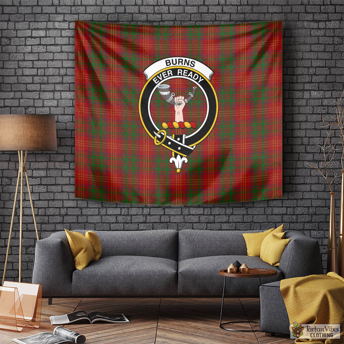 Tartan Vibes Clothing Burns Tartan Tapestry Wall Hanging and Home Decor for Room with Family Crest