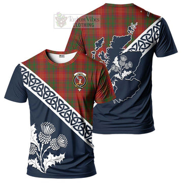 Burns Tartan T-Shirt Featuring Thistle and Scotland Map