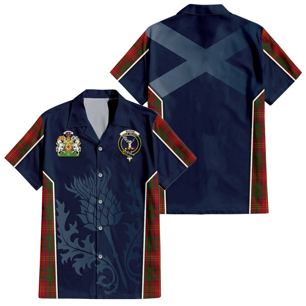 Tartan Vibes Clothing Burns Tartan Short Sleeve Button Up Shirt with Family Crest and Scottish Thistle Vibes Sport Style