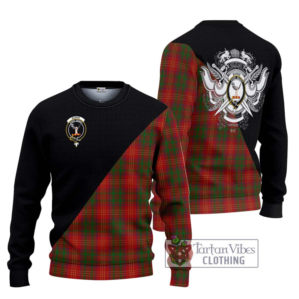 Burns Tartan Knitted Sweater with Family Crest and Military Logo Style Unisex - Tartanvibesclothing Shop