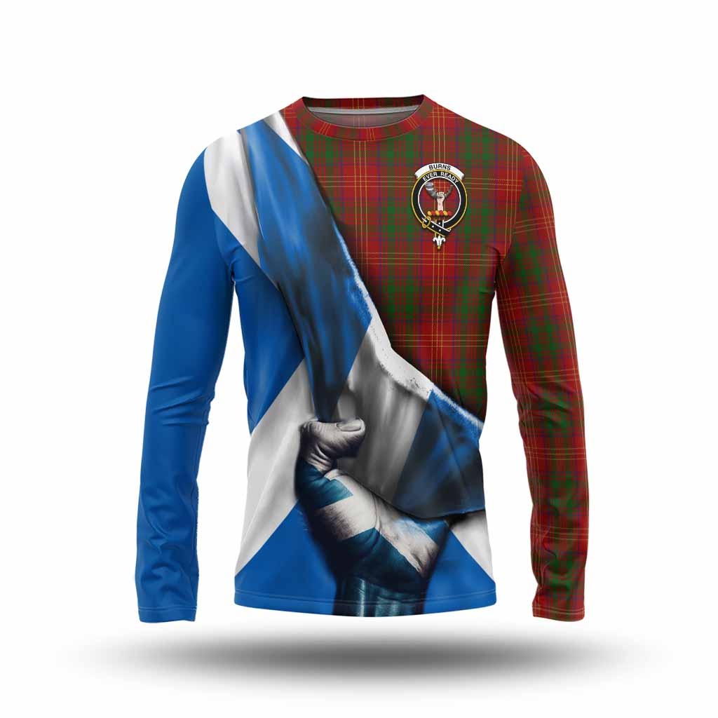 Tartan Vibes Clothing Burns Tartan Long Sleeve T-Shirt with Family Crest Scotland Patriotic Style