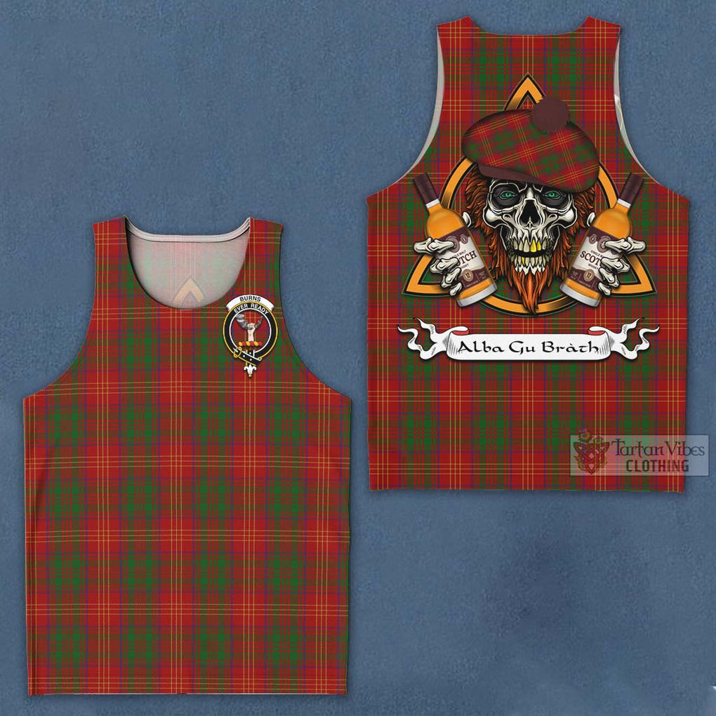 Tartan Vibes Clothing Burns Tartan Men's Tank Top with Family Crest and Bearded Skull Holding Bottles of Whiskey