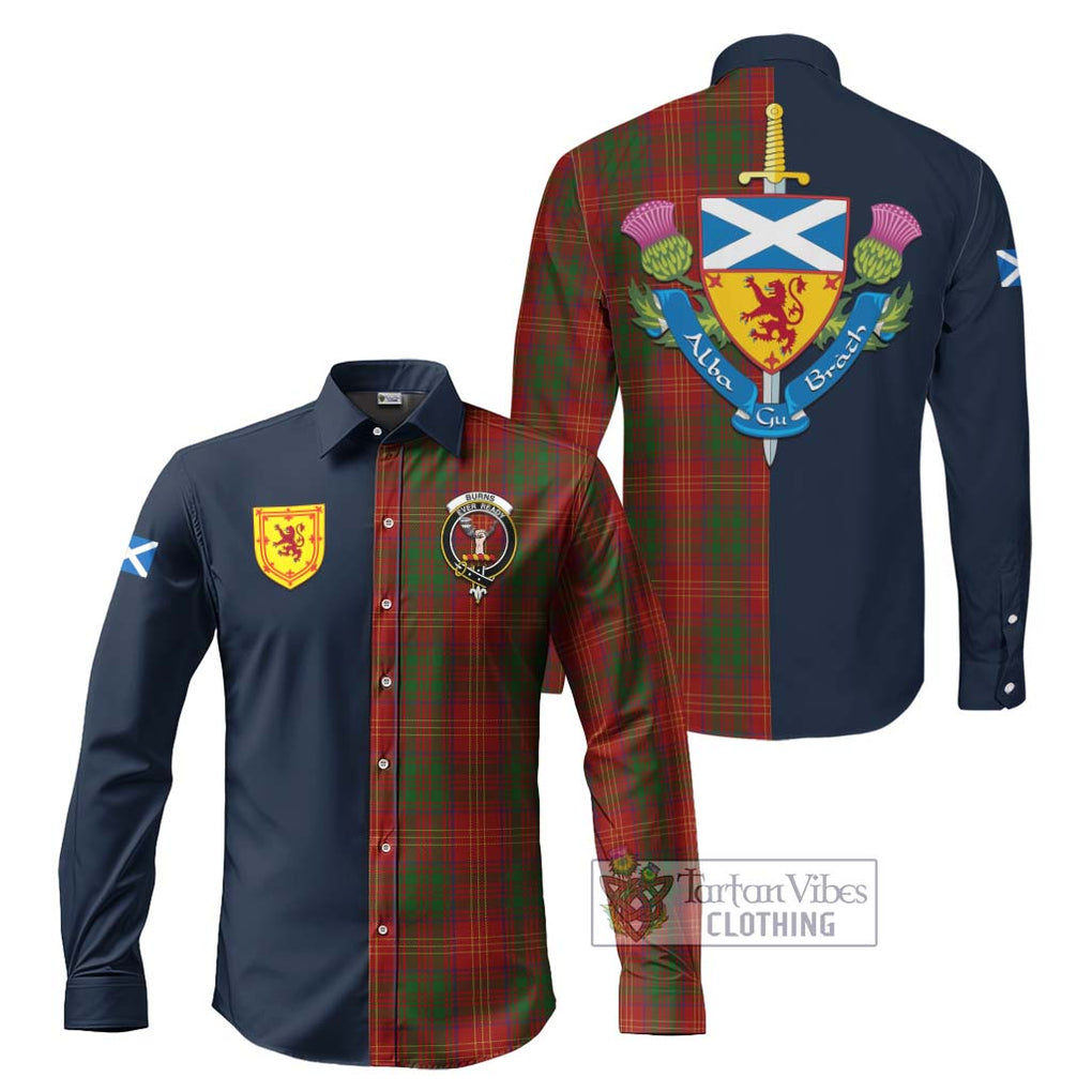 Burns Tartan Long Sleeve Button Shirt Alba with Scottish Lion Royal Arm Half Style Men's Shirt S - Tartan Vibes Clothing