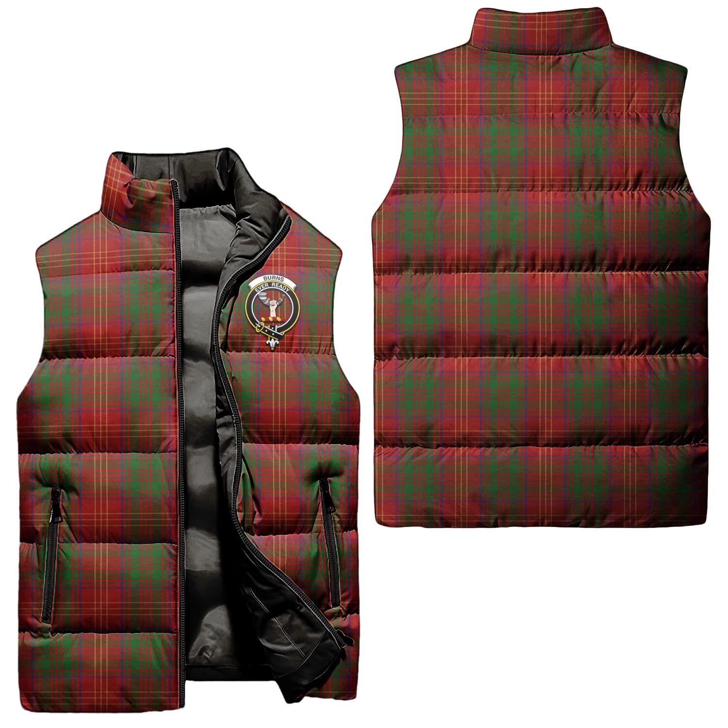 Burns Tartan Sleeveless Puffer Jacket with Family Crest Unisex - Tartanvibesclothing