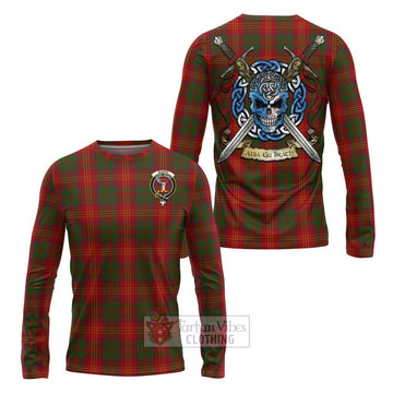 Burns Tartan Long Sleeve T-Shirt with Family Crest Celtic Skull Style