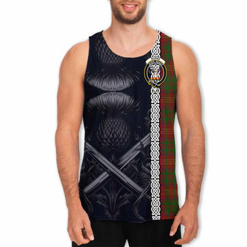 Burns Tartan Men's Tank Top with Family Crest Cross Sword Thistle Celtic Vibes